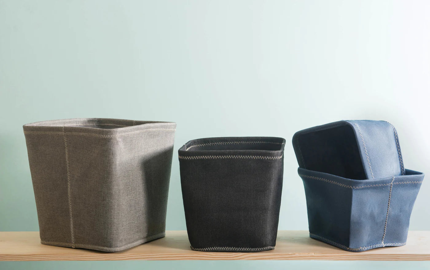 Poly Bin Zig-Zag Stitch Variegated Blue Trapezoid 12X10X8 Set/2