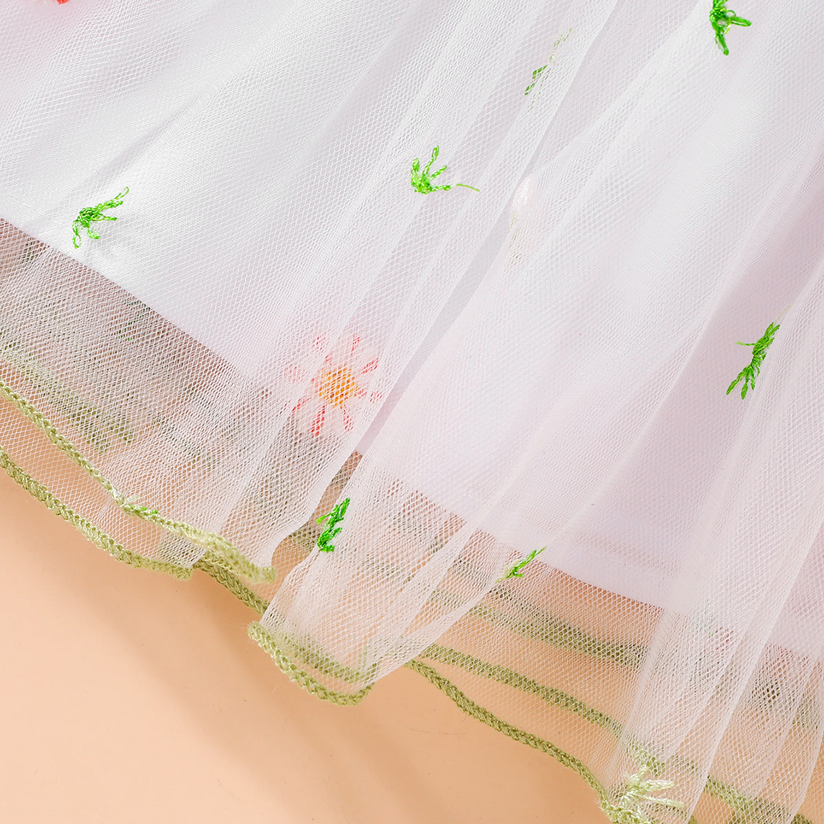 Embroidered Square Neck Smocked Dress