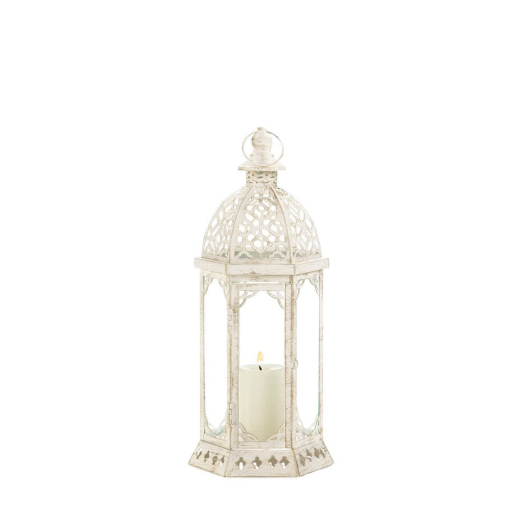 Graceful Distressed Small White Lantern