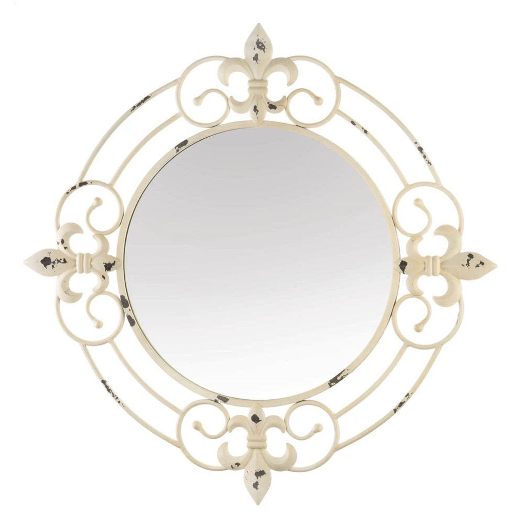 Antique White Fleur-De-Lis Wall Mirror
