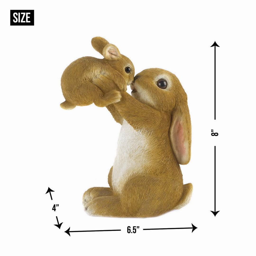 Playful Mom And Baby Rabbit Figurine