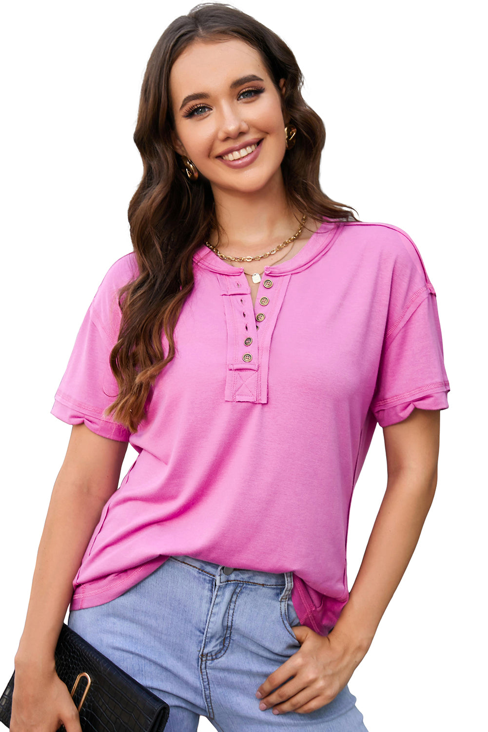 Exposed Seam Quarter-Button Tee