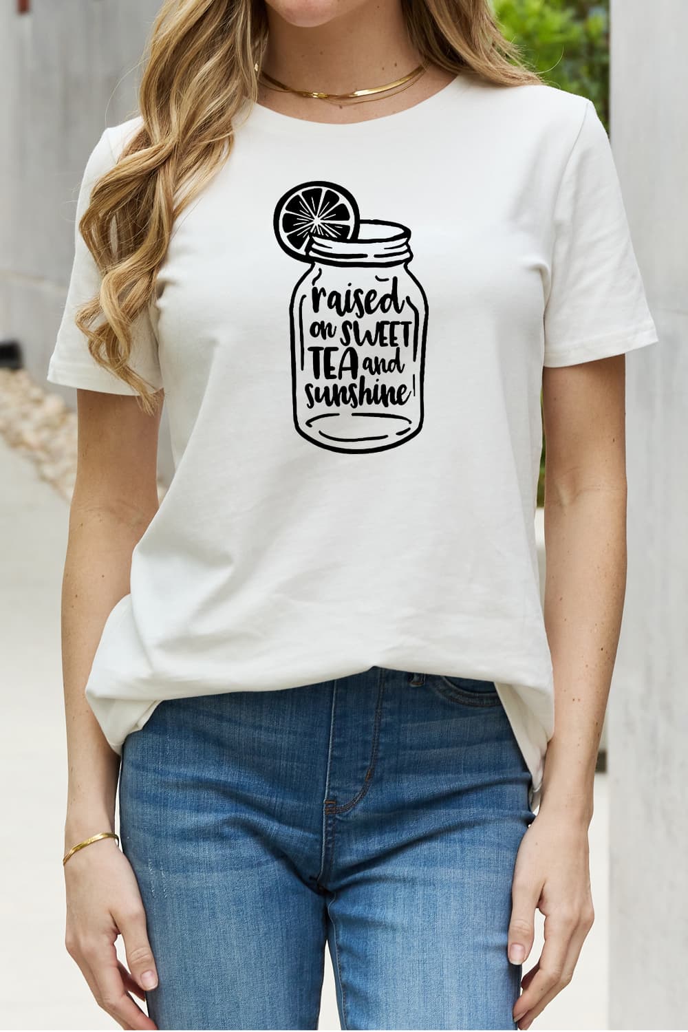 Simply Love Full Size RAISED ON SWEET TEA AND SUNSHINE Graphic Cotton Tee