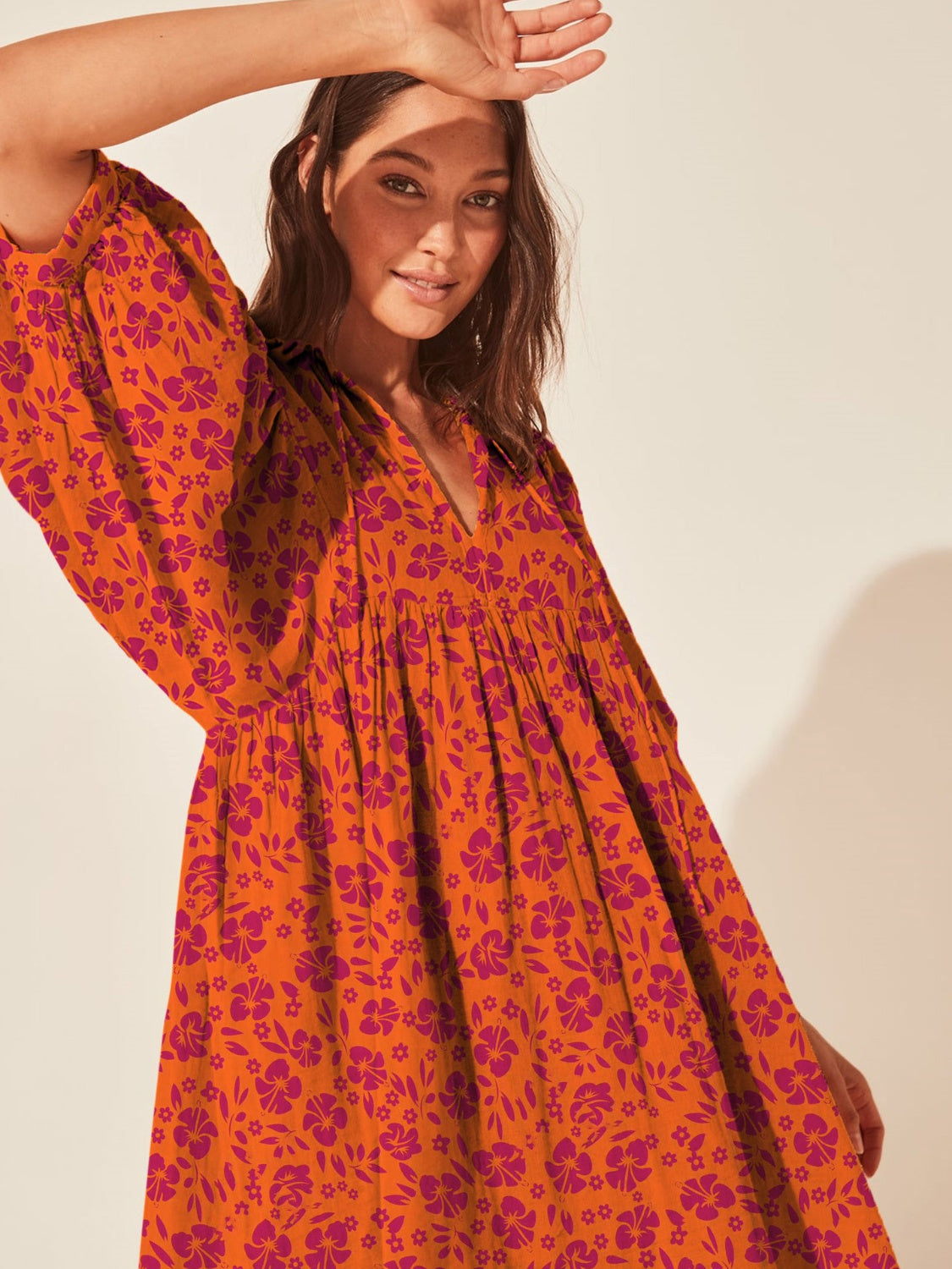 Floral Tie Neck Balloon Sleeve Dress