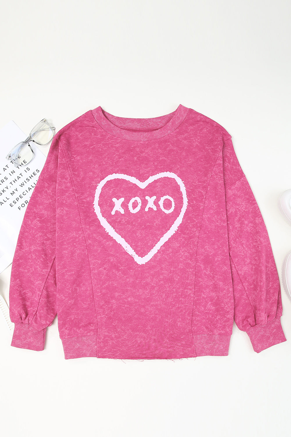 XOXO Heart Graphic Round Neck Long Sleeve Sweatshirt