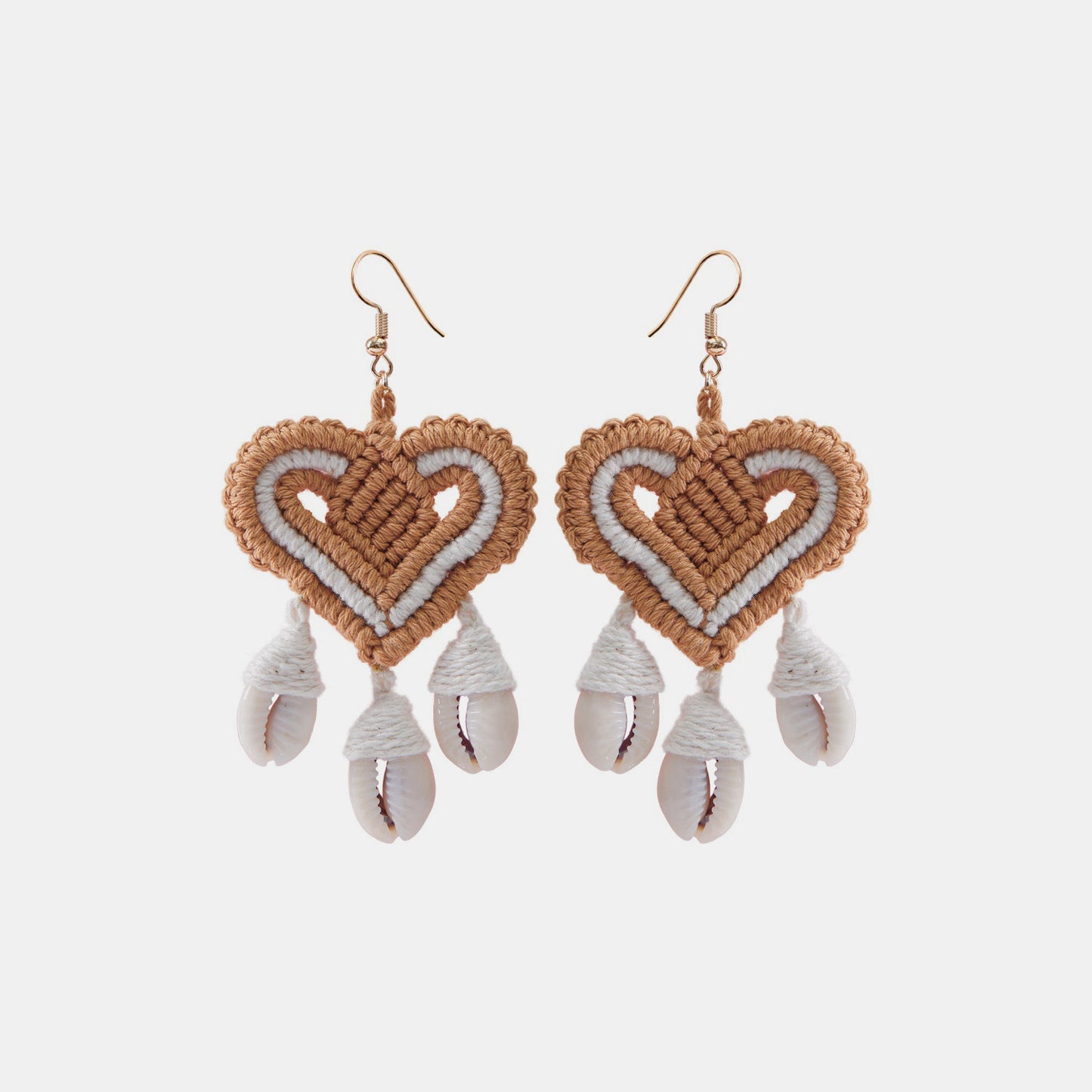 Cotton Thread Shell Heart Dangle Earrings