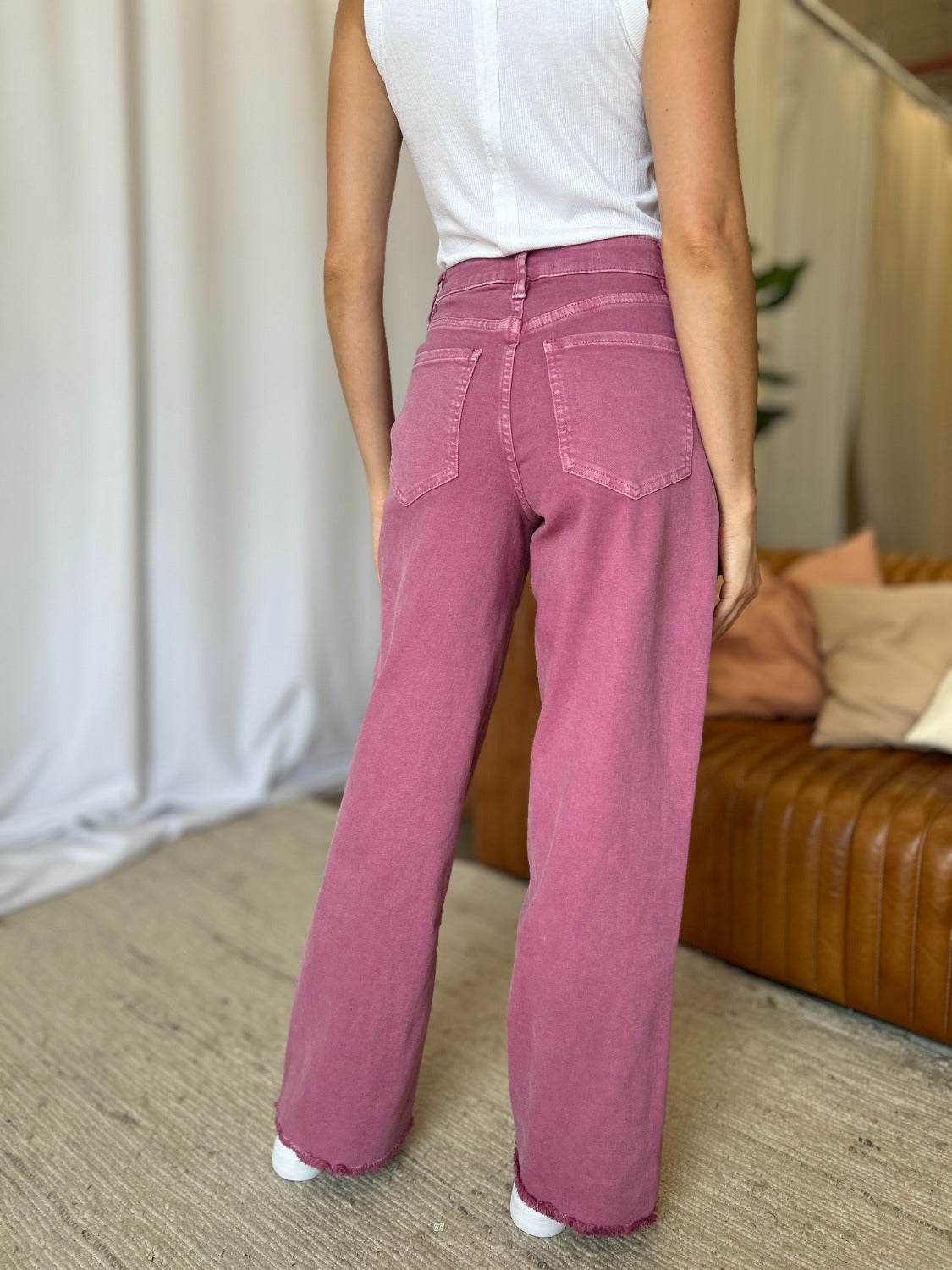 RFM Full Size High Rise Garment Dye Wide Leg  Jeans