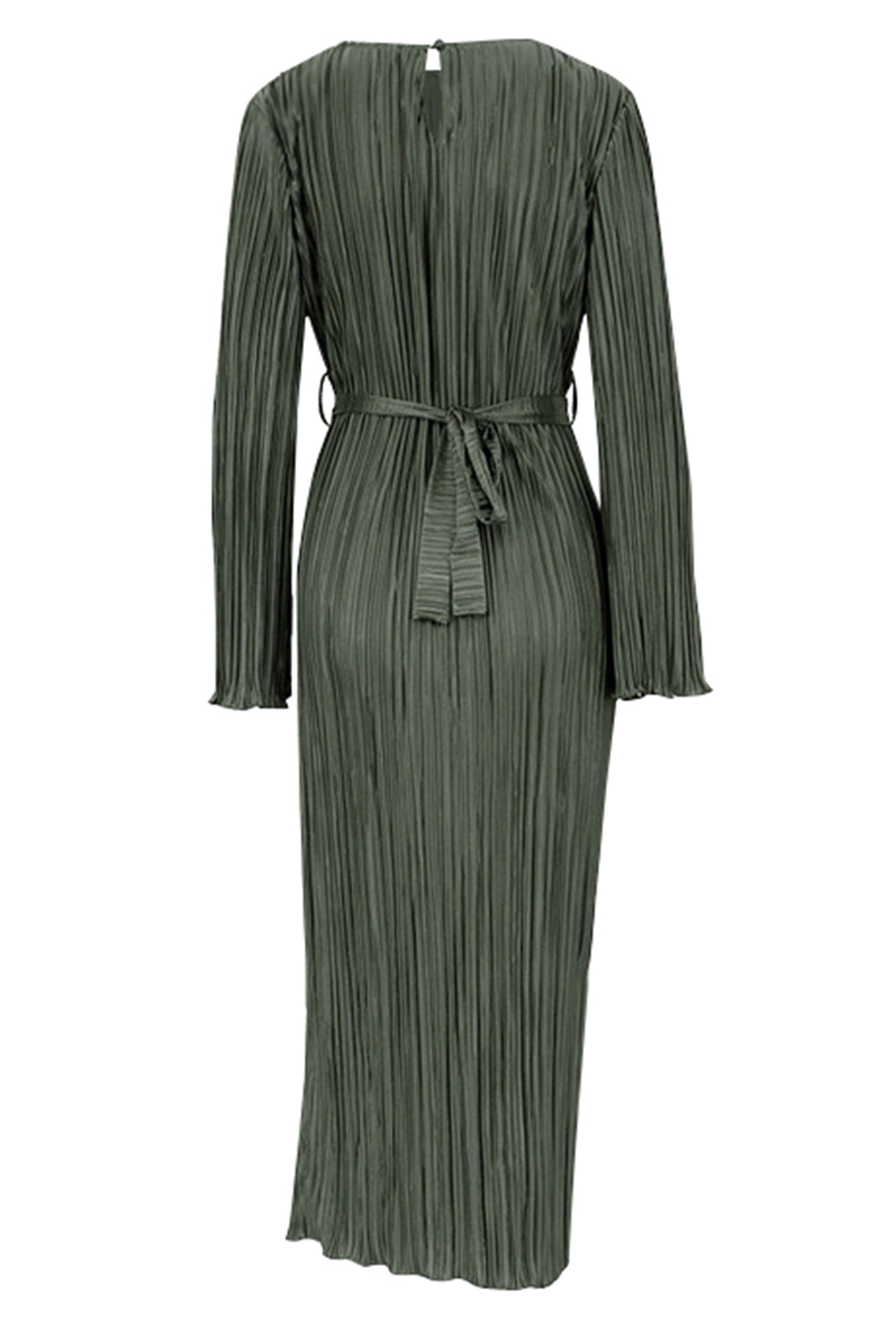 Textured Tied Round Neck Long Sleeve Dress
