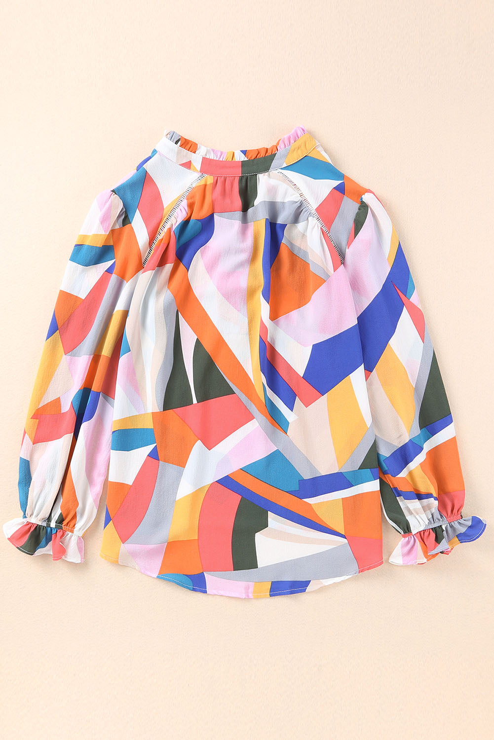 Quarter Button Printed Notched Flounce Sleeve Blouse