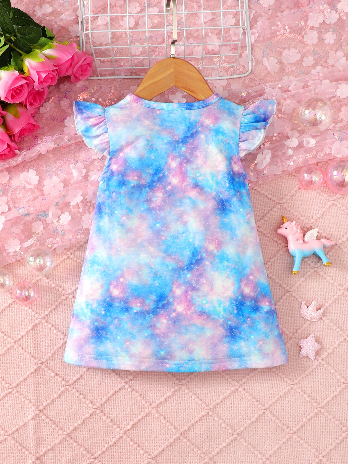 Unicorn Graphic Round Neck Ruffled Dress