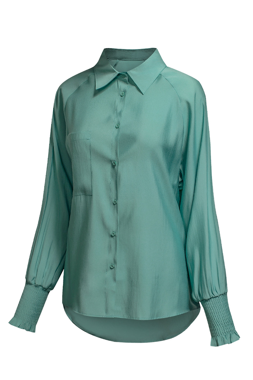 Pocketed Button Up Lantern Sleeve Shirt