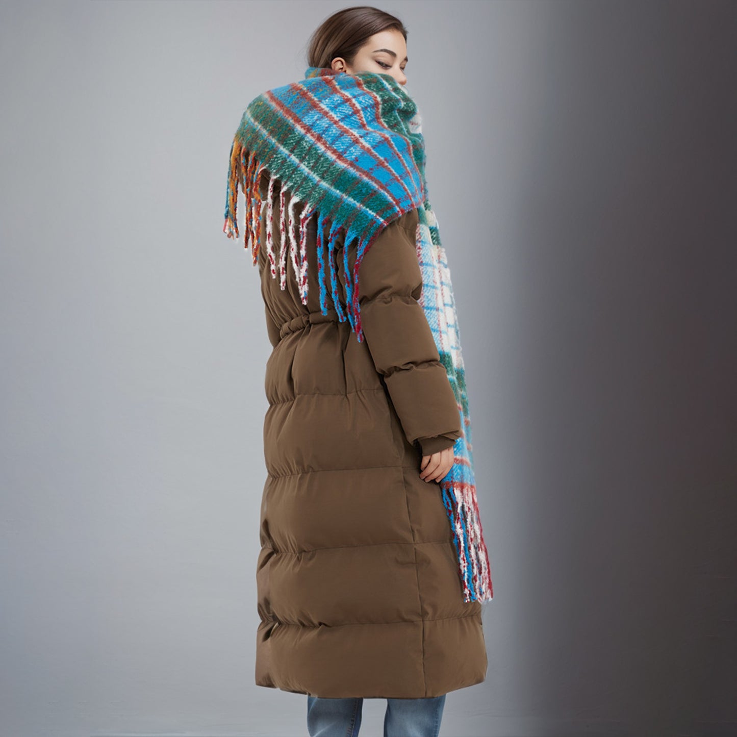 Plaid Fringe Detail Polyester Scarf