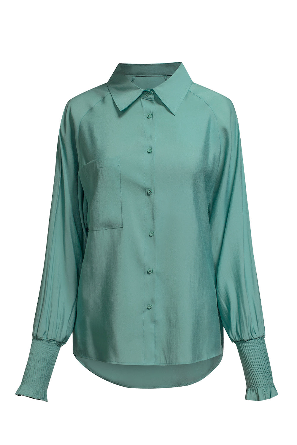 Pocketed Button Up Lantern Sleeve Shirt
