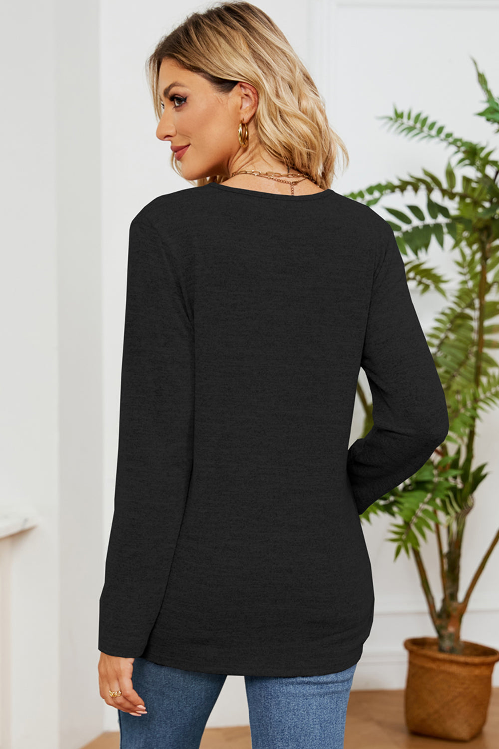 Lace Detail V-Neck Long Sleeve T-Shirt