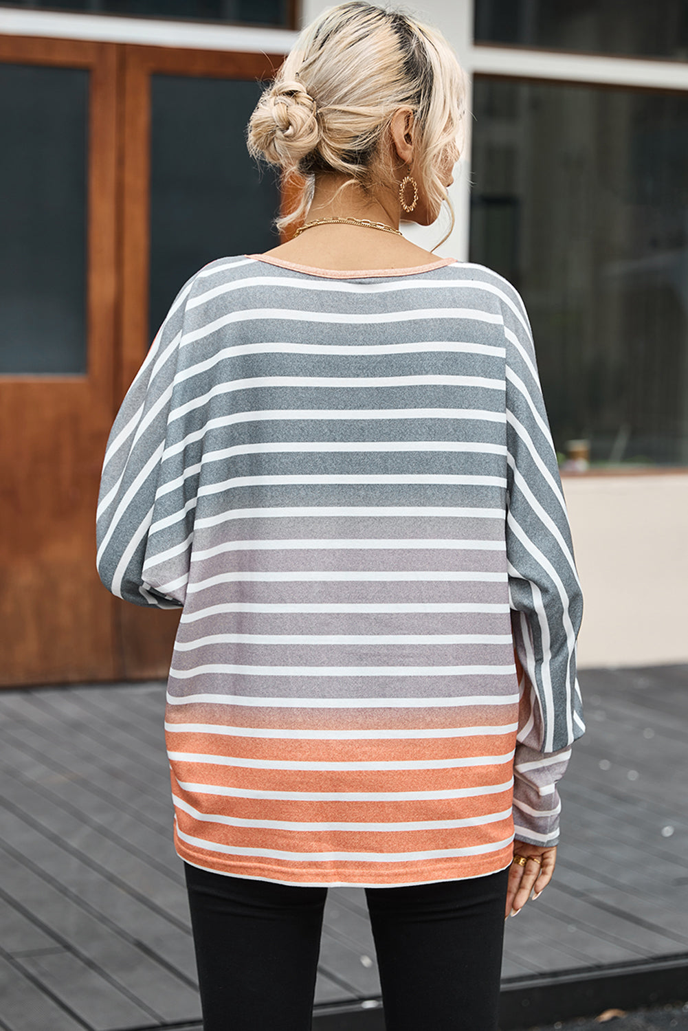 Pocketed Striped Round Neck Batwing Sleeve T-Shirt