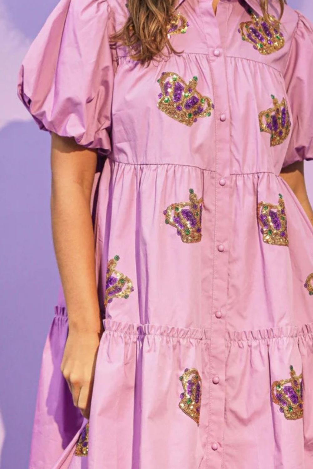 Tiered Sequin Button Up Short Sleeve Shirt