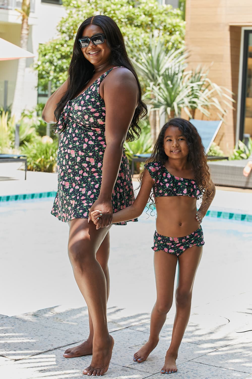 Marina West Swim Full Size Clear Waters Swim Dress in Black Roses
