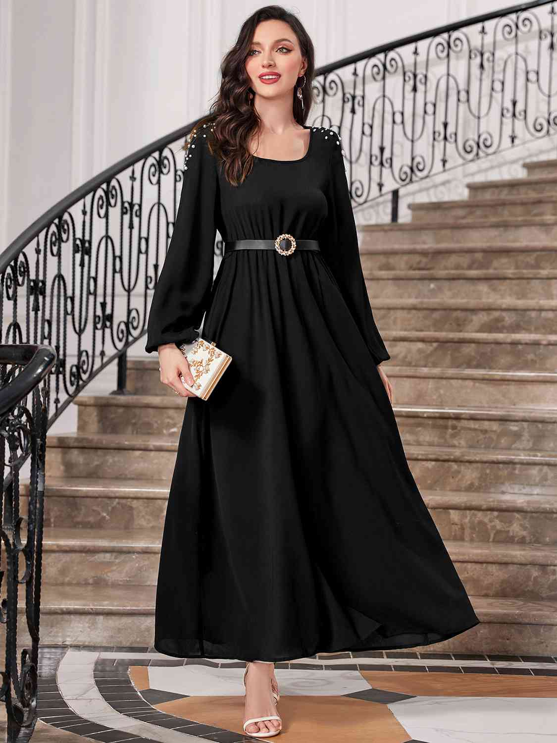 Square Neck Balloon Sleeve Dress