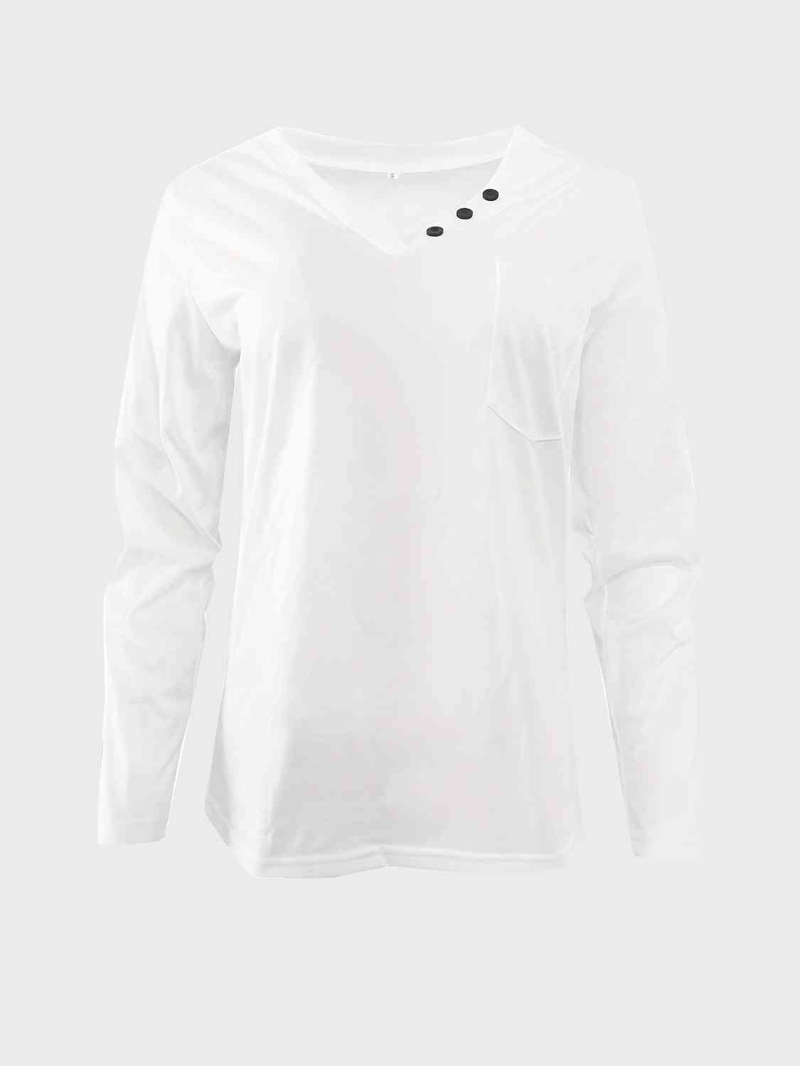 Decorative Button V-Neck T-Shirt