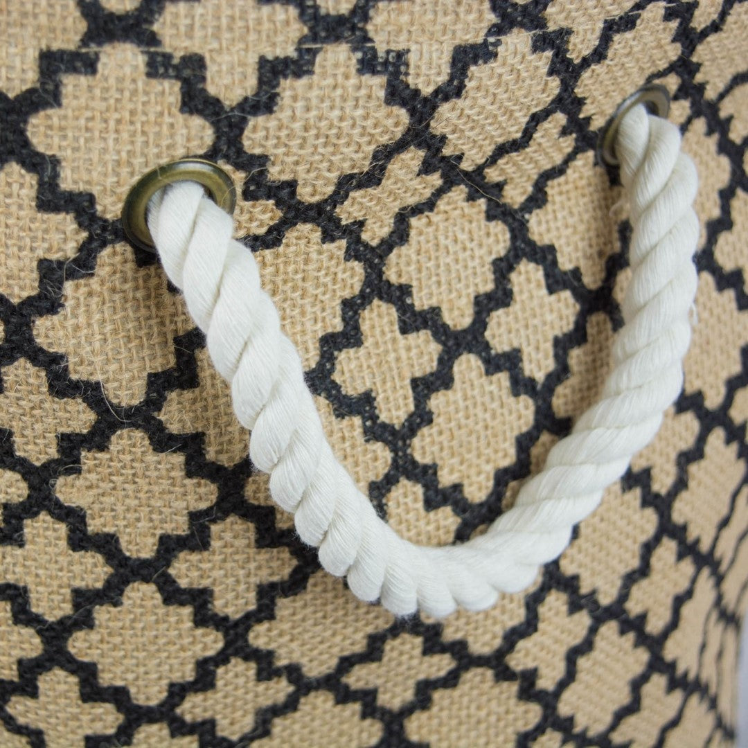Burlap Bin Lattice Black Round Large 15X16X16 