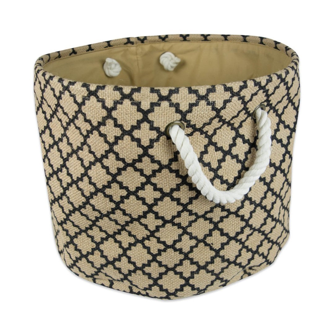 Burlap Bin Lattice Black Round Large 15X16X16 