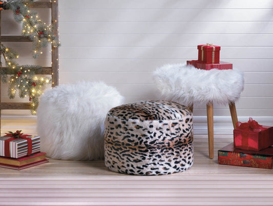 Fuzzy White Ottoman Pouf 