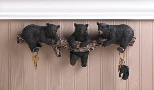 Black Bear Trio Hooks Wall Plaque 