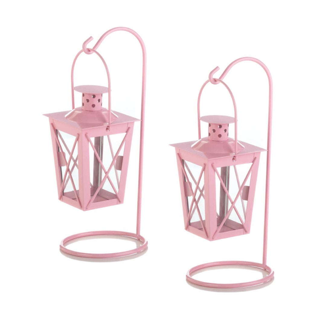 Pink Iron Railroad Hanging Lantern Pair 