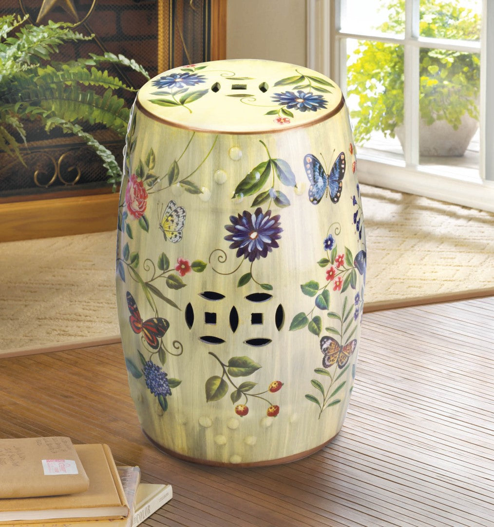 Butterfly Garden Ceramic Stool 