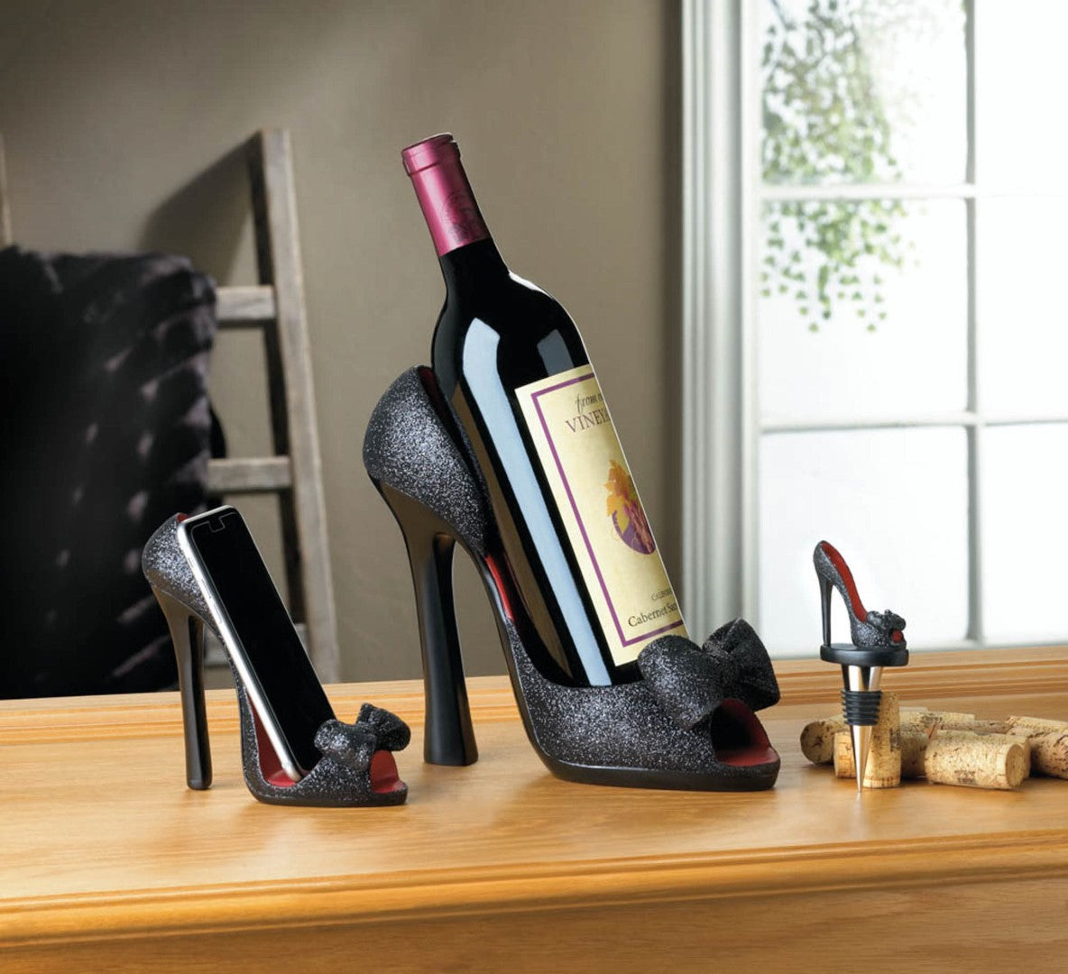 Black Bow Shoe Phone Holder 