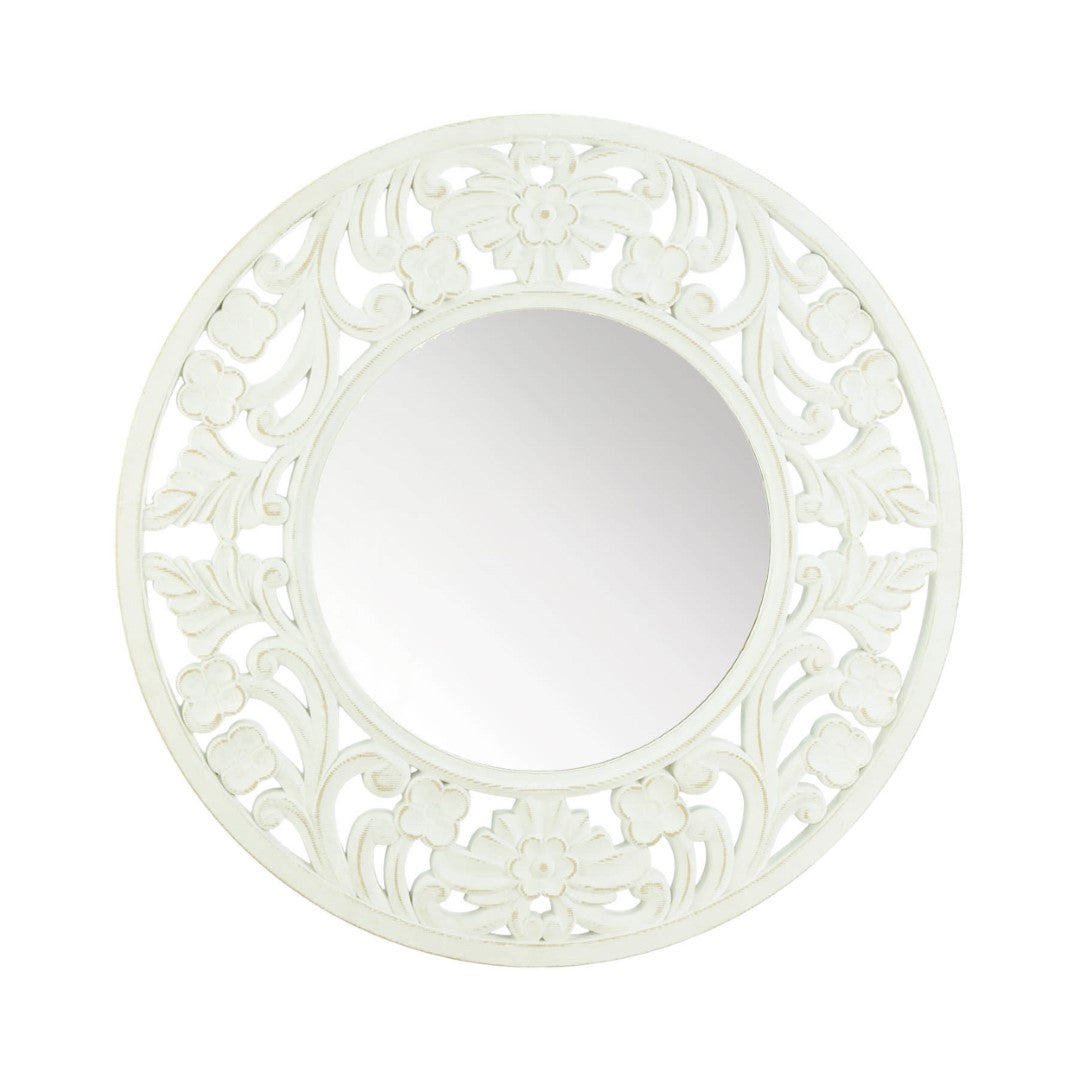 Carved Round White Wall Mirror 