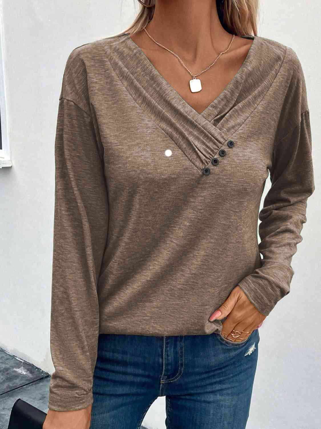 Decorative Button Long Sleeve T-Shirt