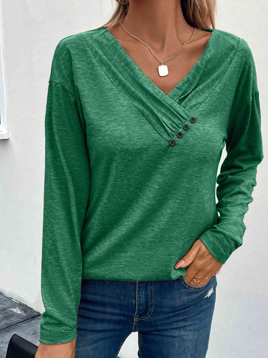 Decorative Button Long Sleeve T-Shirt