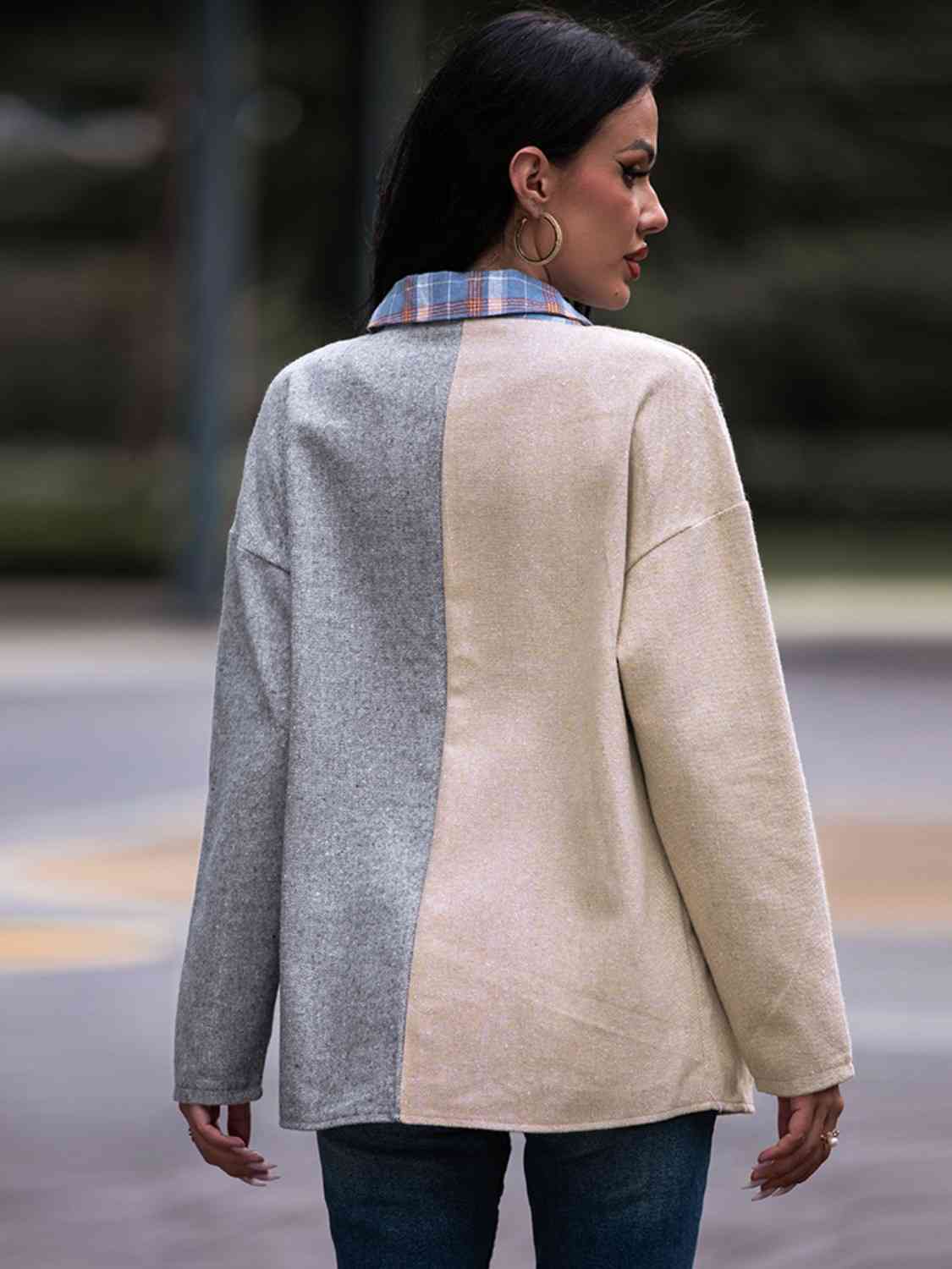 Plaid Contrast Drop Shoulder Shacket