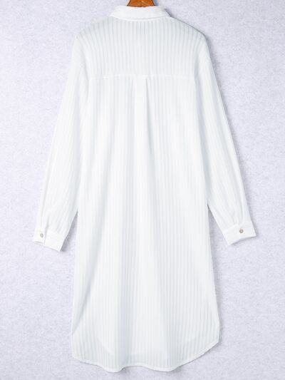 Button Up Collared Neck Slit Shirt Dress